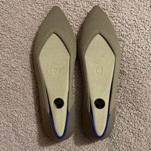 Rothy's Olive Green Pointed Toe Flats with Blue Trim